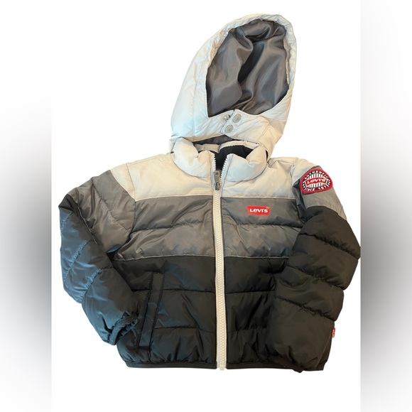 24 Months Baby Boy Levi’s Winter Puffer Jacket Coat Black & Grey with Hood - Picture 1 of 3